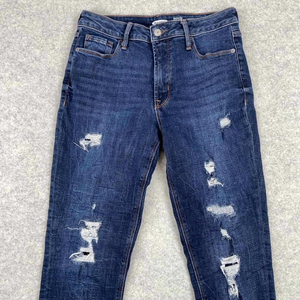 Old Navy Rockstar Super Skinny Jeans Womens 4 (28x26) Blue Mid Rise Distressed